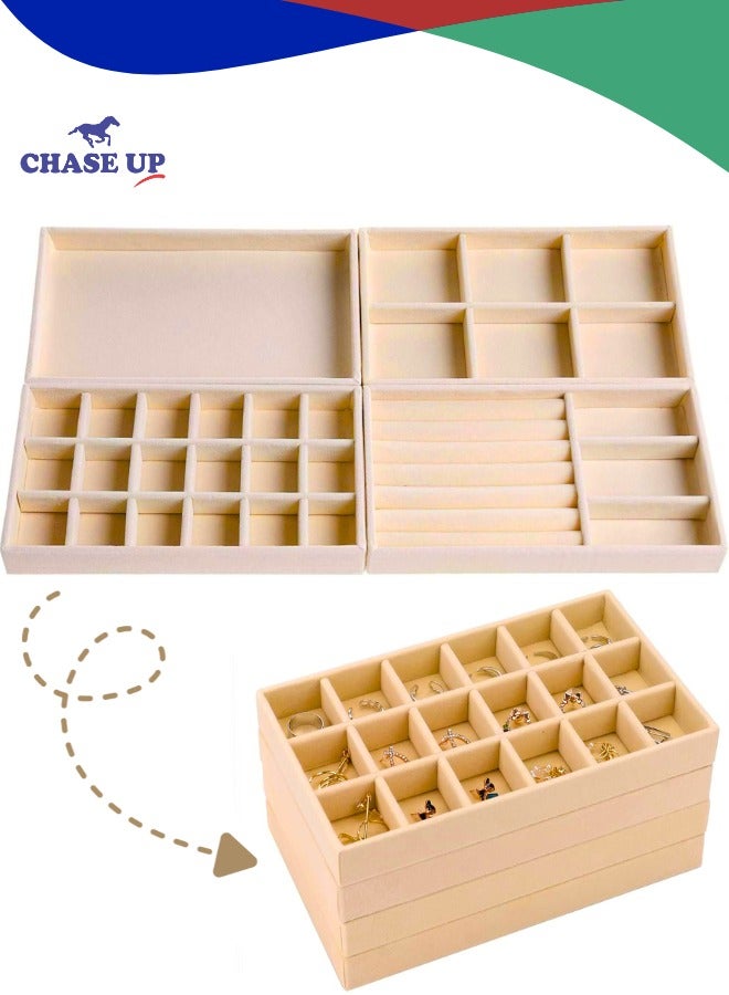 Chase Up 4 Pcs Jewelry Organizer for Drawer, Velvet Jewelry Storage Inserts, Stackable Jewelry Holder Tray for Dresser, Stacking Accessories Display for Drawers - Image 1
