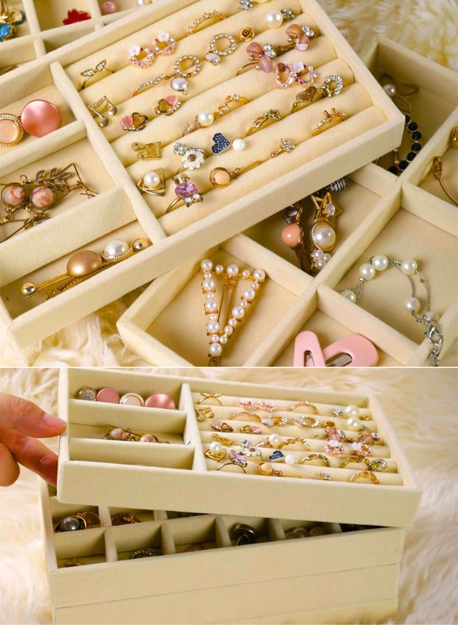 Chase Up 4 Pcs Jewelry Organizer for Drawer, Velvet Jewelry Storage Inserts, Stackable Jewelry Holder Tray for Dresser, Stacking Accessories Display for Drawers - Image 2