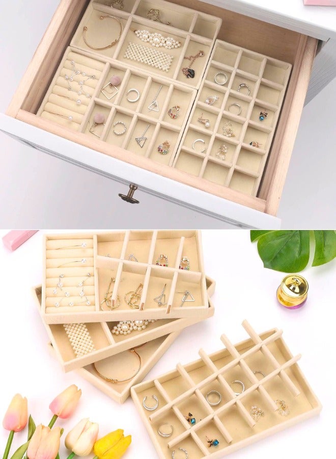 Chase Up 4 Pcs Jewelry Organizer for Drawer, Velvet Jewelry Storage Inserts, Stackable Jewelry Holder Tray for Dresser, Stacking Accessories Display for Drawers - Image 3
