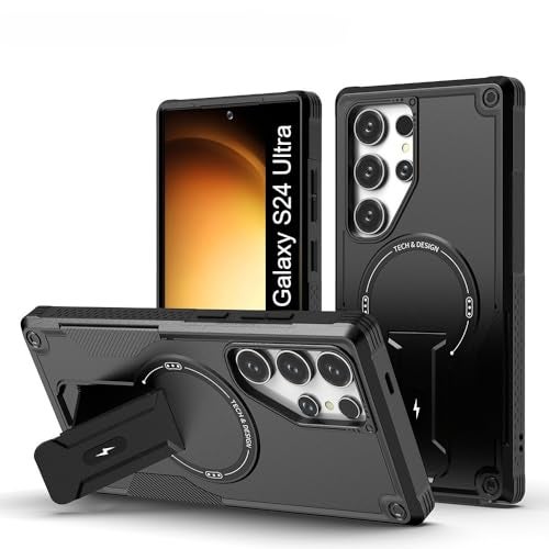 US LITE Back Cover for Samsung Galaxy S24 Ultra with Portable Kickstand | Mag-Safe Compatible Magnetic Case | Shockproof Military Grade Protection | Extreme Protection Phone Cover – Black - Image 1