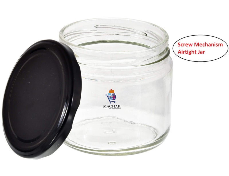 MACHAK Round Glass Jar For Kitchen Container For Storage Airtight, 350ml, Black Lid (12) - Image 4