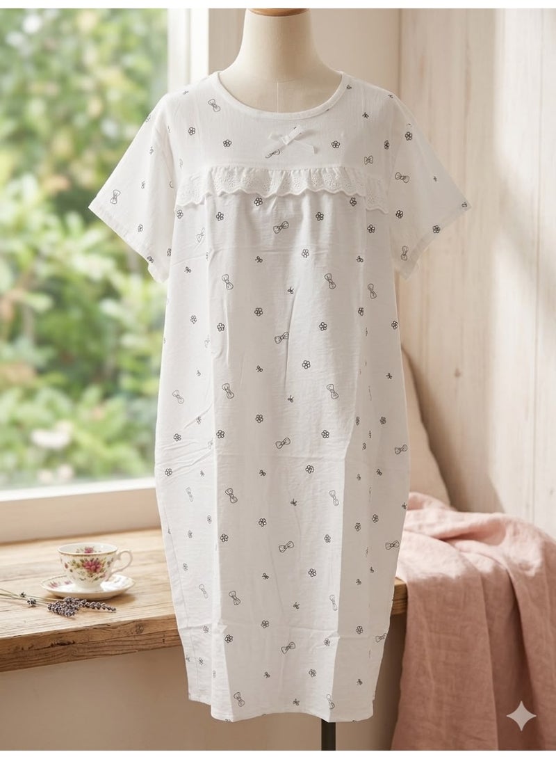 Women's Vintage-Inspired Cotton Crinkle Ruffle free Size Nightgown - Image 1