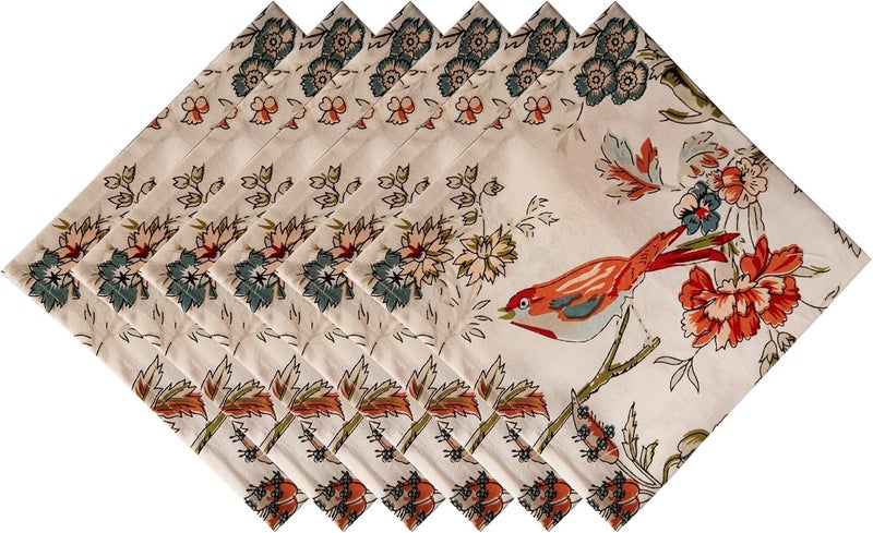 GURU JEE Soft Cotton Printed Napkin Bird and Flower for Everyday Use Table Napkins Cloth Set of 6 Dinner Table Napkins 100 Cotton Cloth Napkins Washable - Image 1