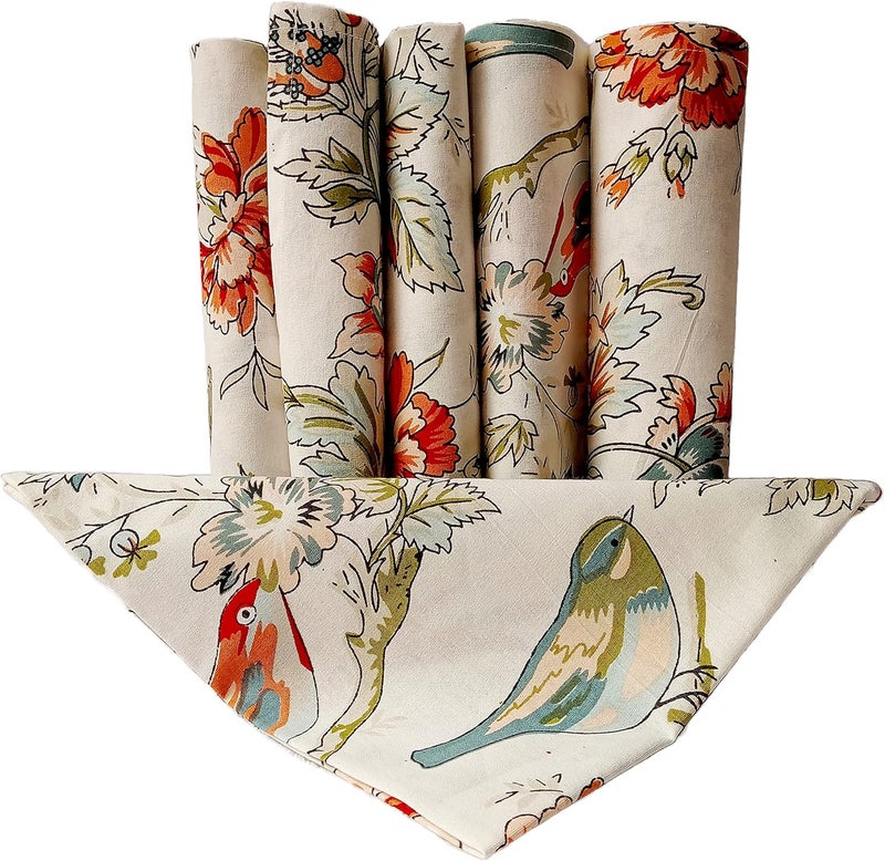 GURU JEE Soft Cotton Printed Napkin Bird and Flower for Everyday Use Table Napkins Cloth Set of 6 Dinner Table Napkins 100 Cotton Cloth Napkins Washable - Image 5
