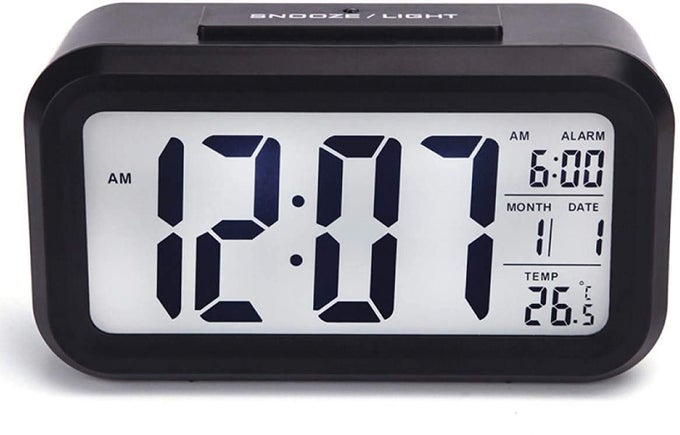 DIGITAL ALARM CLOCK TABLE CLOCK FOR STUDENTS HOME OFFICE CORPORATE WITH AUTOMATIC SENSOR DATE TEMPERATURE BLACK