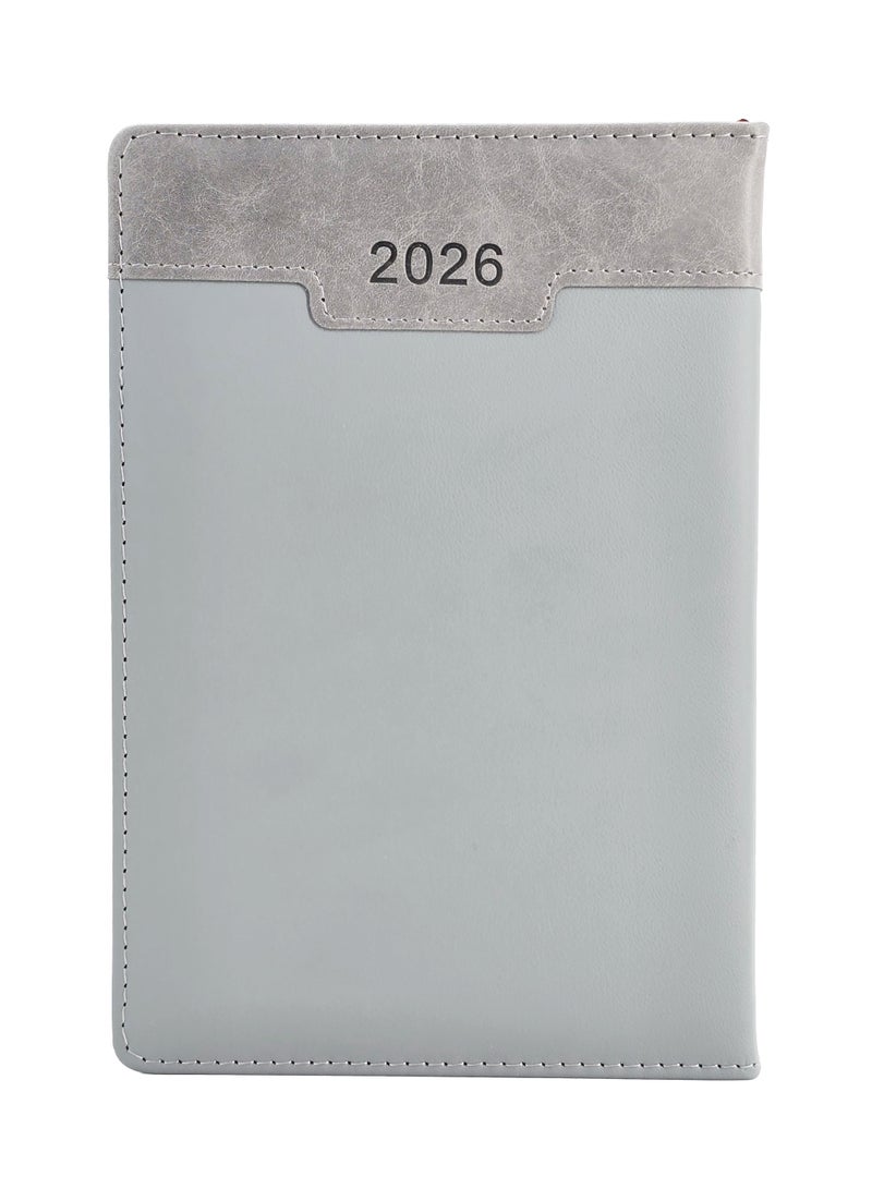 2026 A5 PU Leather Diary, Daily Planner - Grey - Image 1
