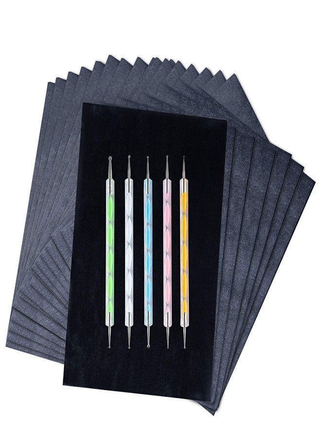 Ueerdand 200 Sheets Carbon Paper Black Graphite Paper Transfer Tracing Paper and 5 Pieces Ball Embossing Styluses for DIY Woodworking, Paper, Canvas and Other Art Craft Surfaces - Image 1