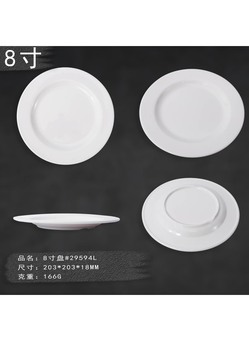 Generic - Durable Melamine Dinnerware White Round Plate 8 inch reel with side# 29594L - Image 1