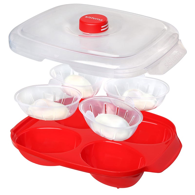 Sistema Microwave Poacher for up to 4 Eggs, Red/Clear, 28.7 x 20.5 x 8.4 cm - Image 2
