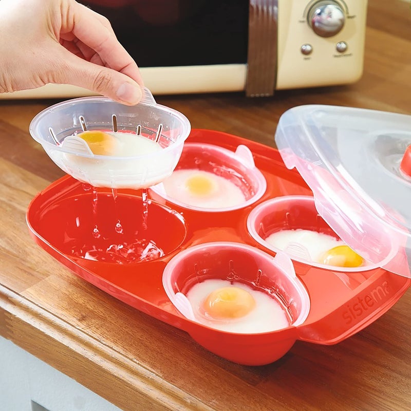 Sistema Microwave Poacher for up to 4 Eggs, Red/Clear, 28.7 x 20.5 x 8.4 cm - Image 5