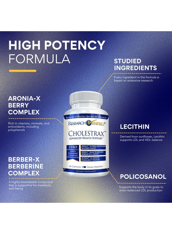Research Verified Cholestrax - Support LDL and HDL Levels - Berberine, Lecithin, Berry Complex - 60 Capsules - 1 Month Supply - Vegan - Image 2
