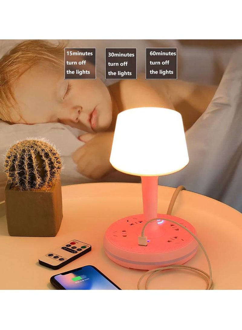 Inder Multifunctional Table Lamp Phone Holder 4-Way Power Extension Cord 2-USB Fast Charging Ports For Home Office Pink - Image 1