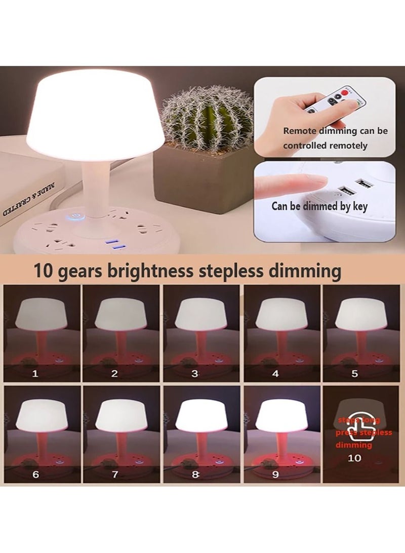 Inder Multifunctional Table Lamp Phone Holder 4-Way Power Extension Cord 2-USB Fast Charging Ports For Home Office Pink - Image 3