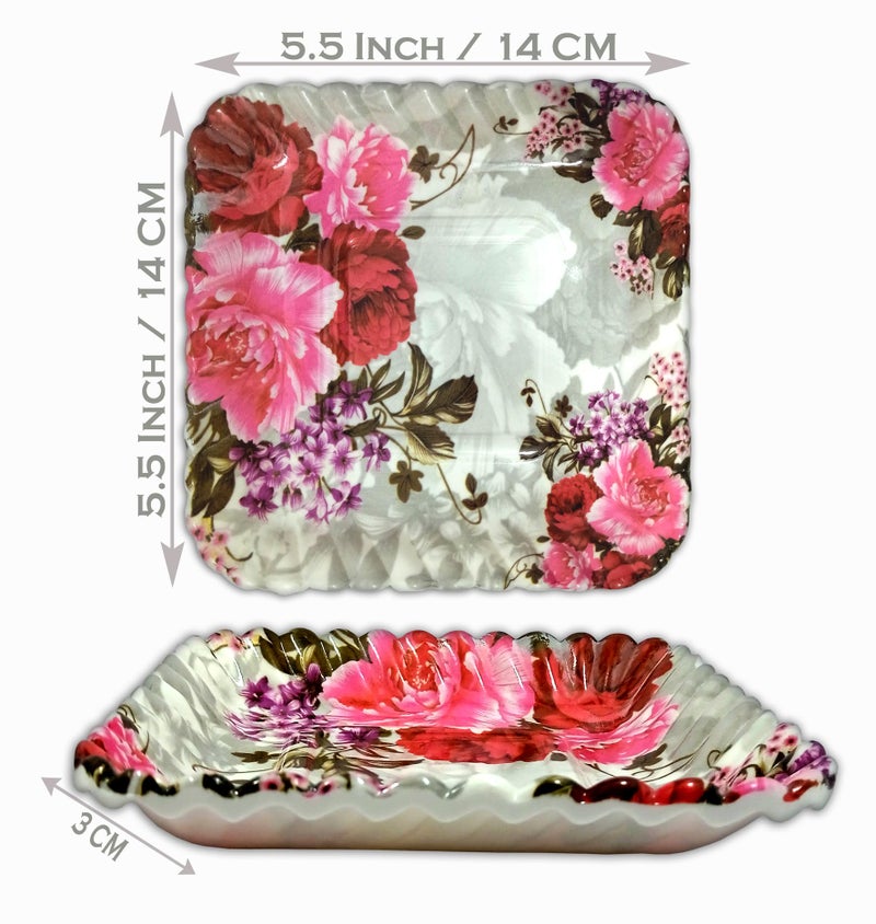 BHOJANWARE Stylish Melamine Square Small Snack Plates Set of 6-(Size-5.5 Inch / 14 CM) Perfect for Dining, Serving and Kitchen Utensils - Image 2