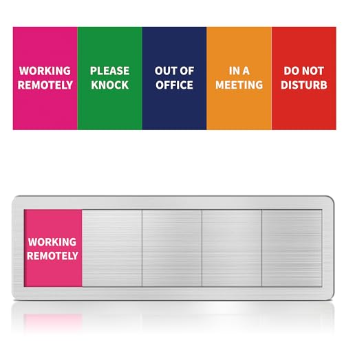 EliteSign Office Door Signs Do Not Disturb, Please Knock, In A Meeting, Out Of Office, Working Remotely 5 Options Privacy Door Slider Sign For Meeting & Conference Room Brushed Silver - Image 1