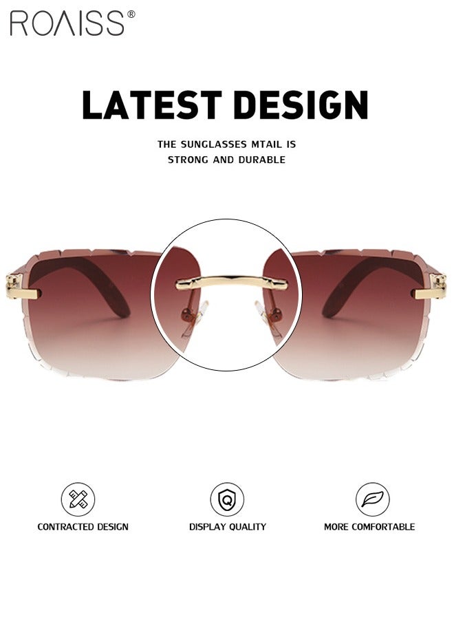 رويس نظارة شمسية مستطيلة بدون إطار للنساء، نظارة الشمس الواقية من الأشعة فوق البنفسجية 400 بمعابد ذات نسيج خشبي، ظلال شمسية عصرية مضادة للوهج مع حافظة النظارة، 57 مم - Image 3