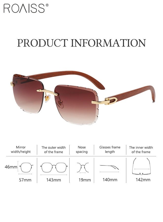 رويس نظارة شمسية مستطيلة بدون إطار للنساء، نظارة الشمس الواقية من الأشعة فوق البنفسجية 400 بمعابد ذات نسيج خشبي، ظلال شمسية عصرية مضادة للوهج مع حافظة النظارة، 57 مم - Image 4
