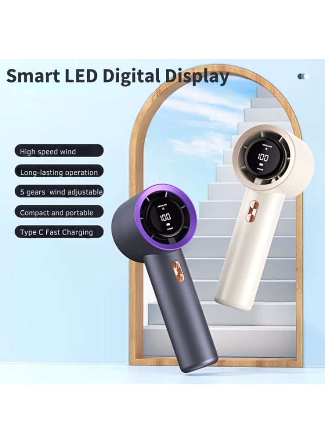 VIO High Speed Portable Small Handheld Turbo Fan 5 Speed Personal Fan with Digital Display Compact Handheld Fan Mini Fan with Concentrated Turbo Wind Low Noise Battery Operated Cooling Fan for Travel Home Desk Office Indoor Outdoor Summer Beach Pool Picnic Camping Barbecue - Image 4