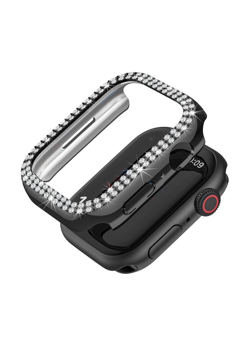 Black Double Row Diamond Hollow For Apple Watch 45mm (7/8/9 Generation Universal) Hard Protective Case, Shockproof - Image 1