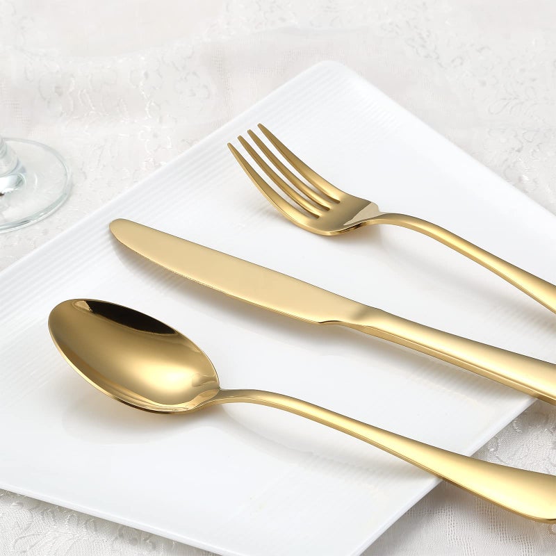 Briout Gold Silverware Set, 20 Piece Golden Cutlery Set Service for 4, Stainless Steel Flatware Set Include Spoons Forks Knives Tableware Utensil Set for Kitchen Home Restaurant, Shiny Gold Polished - Image 2