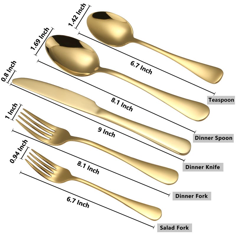 Briout Gold Silverware Set, 20 Piece Golden Cutlery Set Service for 4, Stainless Steel Flatware Set Include Spoons Forks Knives Tableware Utensil Set for Kitchen Home Restaurant, Shiny Gold Polished - Image 3