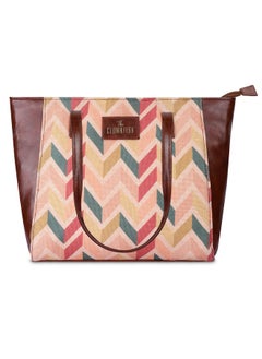 THE CLOWNFISH THE CLOWNFISH Valentine Printed Handicraft Fabric & Faux Leather Handbag for Women Office Bag Ladies Shoulder Bag Tote for Women College Girls (Cream-Wave Design)  - Image 1