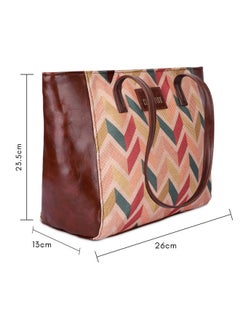 THE CLOWNFISH THE CLOWNFISH Valentine Printed Handicraft Fabric & Faux Leather Handbag for Women Office Bag Ladies Shoulder Bag Tote for Women College Girls (Cream-Wave Design)  - Image 3