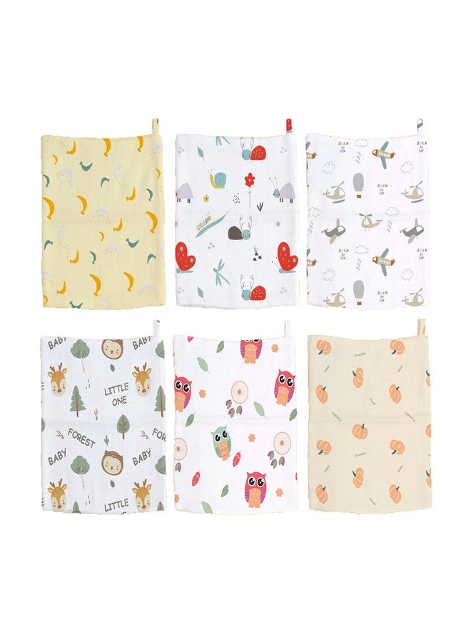 Mookoo Muslin Wipes for Baby | Baby Face Towels Newborn Soft | Baby Hanky Soft for New Born | Muslin Handkerchief|PO12(Airplane-Froest,Banana-Pumpkin,Snail-Owl) - Image 1