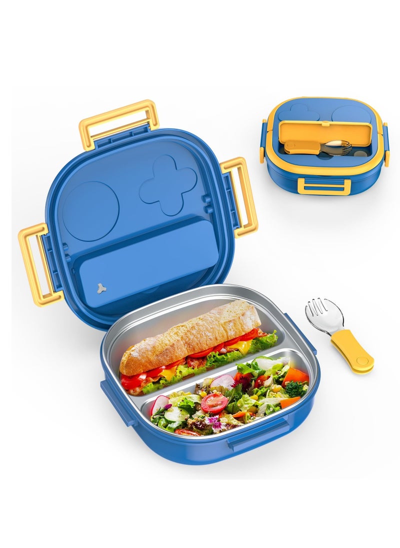 Excefore - Stainless Steel Kid Bento Box, Leak-Proof, 2-Compartment, Lunch Box with Portable Cutlery-Ideal Portion Sizes for Ages 3 to10, Dishwasher Safe, Over 3 years old, Blue - Image 1