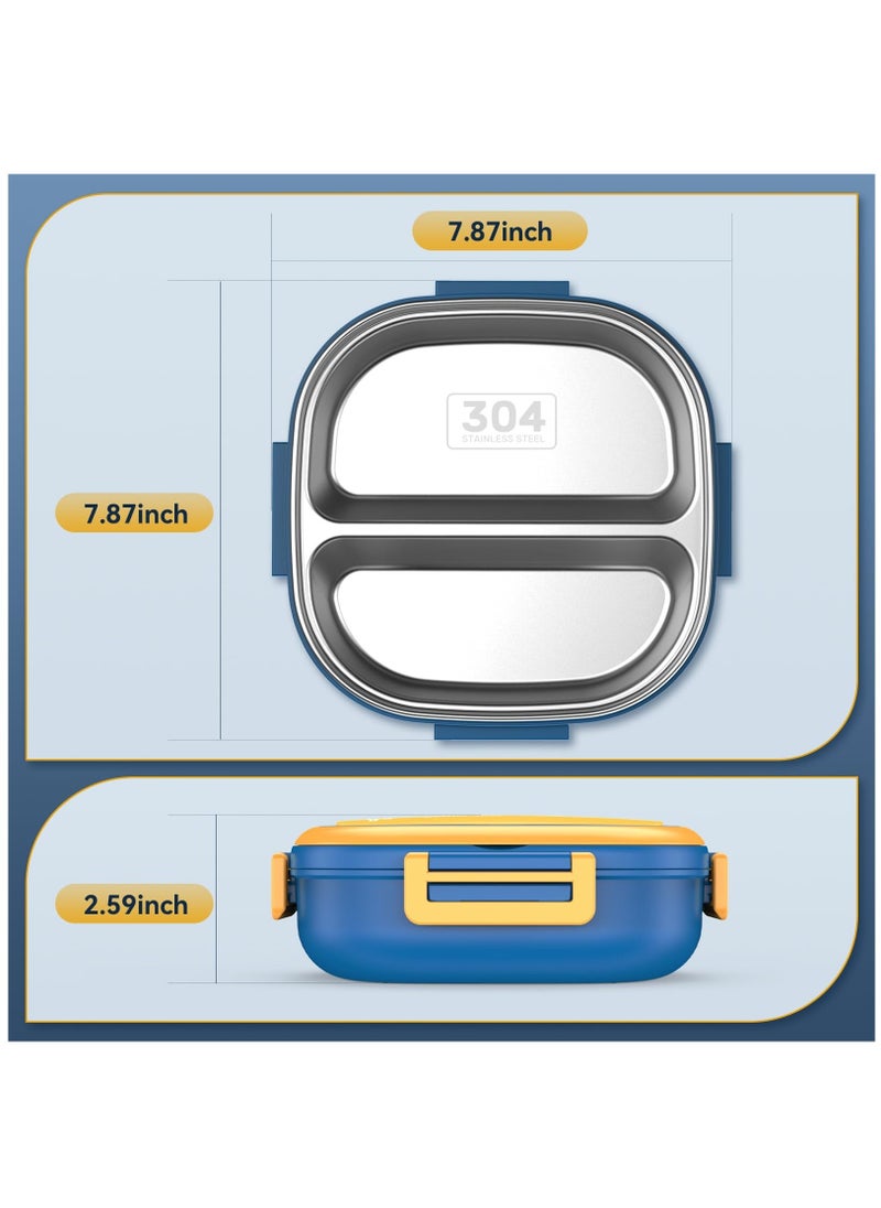 Excefore - Stainless Steel Kid Bento Box, Leak-Proof, 2-Compartment, Lunch Box with Portable Cutlery-Ideal Portion Sizes for Ages 3 to10, Dishwasher Safe, Over 3 years old, Blue - Image 1