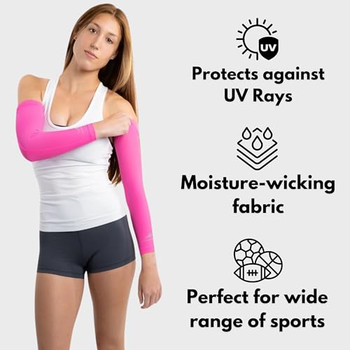 CompressionZ Compression Arm Sleeves for Men & Women| Cooling UV Sun Protection Elbow Pain Relief for All Sports and Recovery Pink Pair Small - Image 3