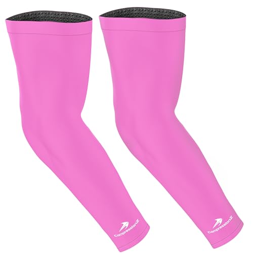 CompressionZ Compression Arm Sleeves for Men & Women| Cooling UV Sun Protection Elbow Pain Relief for All Sports and Recovery Pink Pair Small - Image 1
