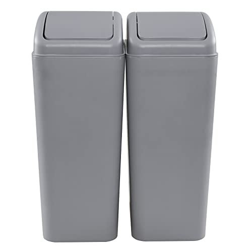 CadineUS 14 Liter Plastic Trash Can with Lid, Kitchen Bathrooom Office Garbage Bin Set of 2 - Image 1