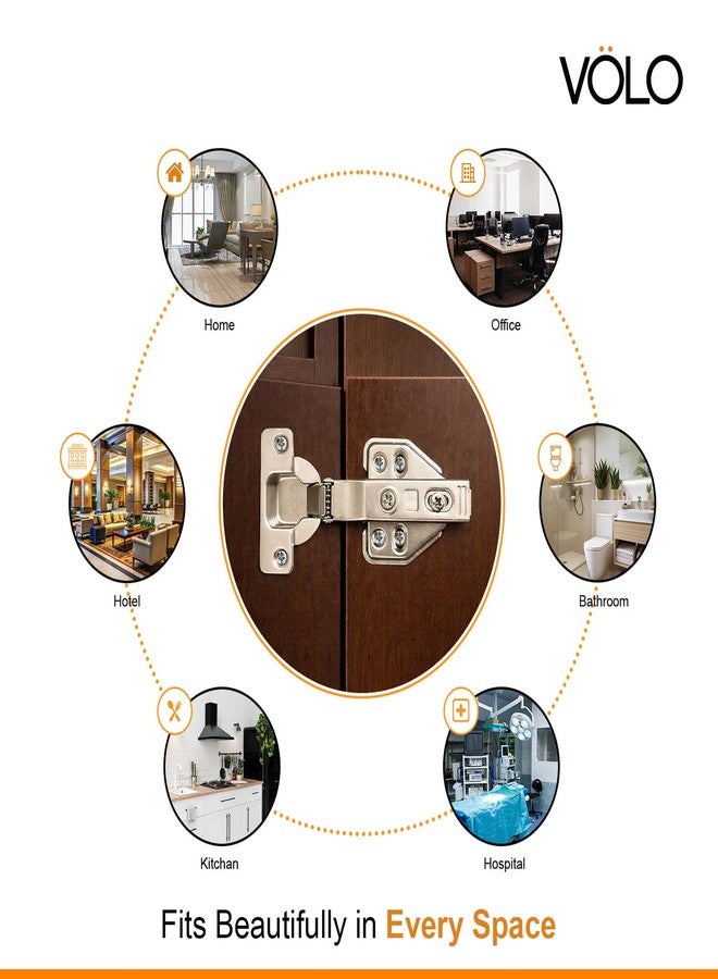 VOLO 8 Pieces (4 Sets) European Style Soft Close Concealed Cabinet Hinges | Clip On 0 Crank Full Overlay | for Kitchen Cabinets, Wardrobes & Office | Mild Steel, Nickel Finish | 1 Year Warranty - Image 3