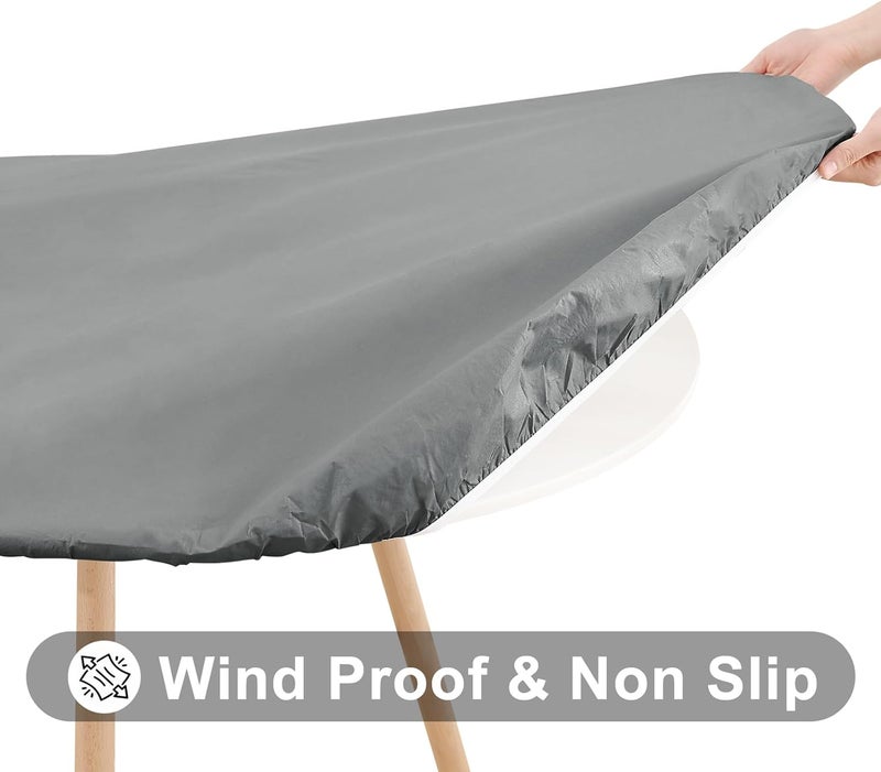 smiry Round Picnic Tablecloth, Waterproof Elastic Fitted Table Covers for 45" - 56" Tables, Wipeable Flannel Backed Vinyl Tablecloths for Camping, Indoor, Outdoor, Grey - Image 3