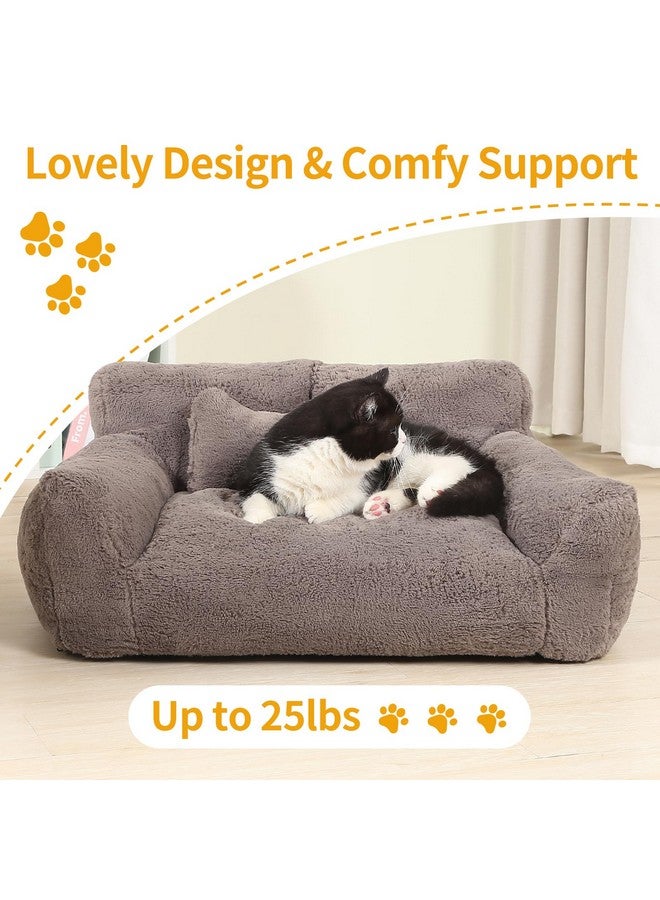BestRoyal BestRoyal Fluffy Cat Couch for Indoor Cats, Small Dog Bed with Bone Shaped Pillow, Anti-Anxiety Pet Bed with Washable Cover, Brown - Image 2