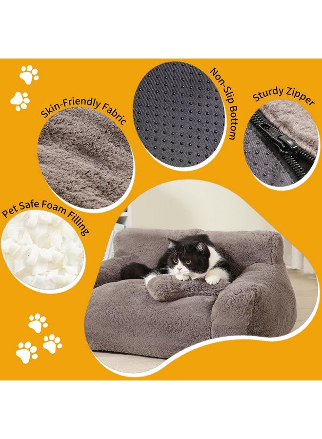 BestRoyal BestRoyal Fluffy Cat Couch for Indoor Cats, Small Dog Bed with Bone Shaped Pillow, Anti-Anxiety Pet Bed with Washable Cover, Brown - Image 3