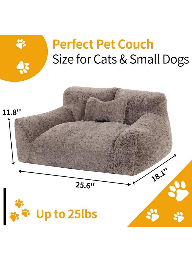 BestRoyal BestRoyal Fluffy Cat Couch for Indoor Cats, Small Dog Bed with Bone Shaped Pillow, Anti-Anxiety Pet Bed with Washable Cover, Brown - Image 4