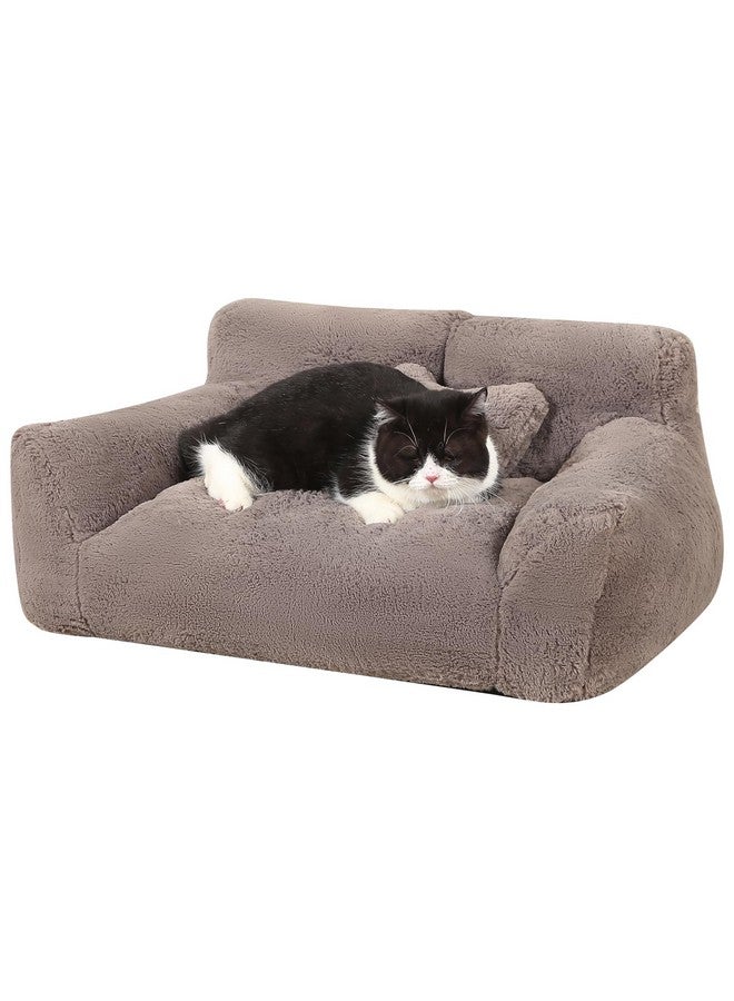 BestRoyal BestRoyal Fluffy Cat Couch for Indoor Cats, Small Dog Bed with Bone Shaped Pillow, Anti-Anxiety Pet Bed with Washable Cover, Brown - Image 1
