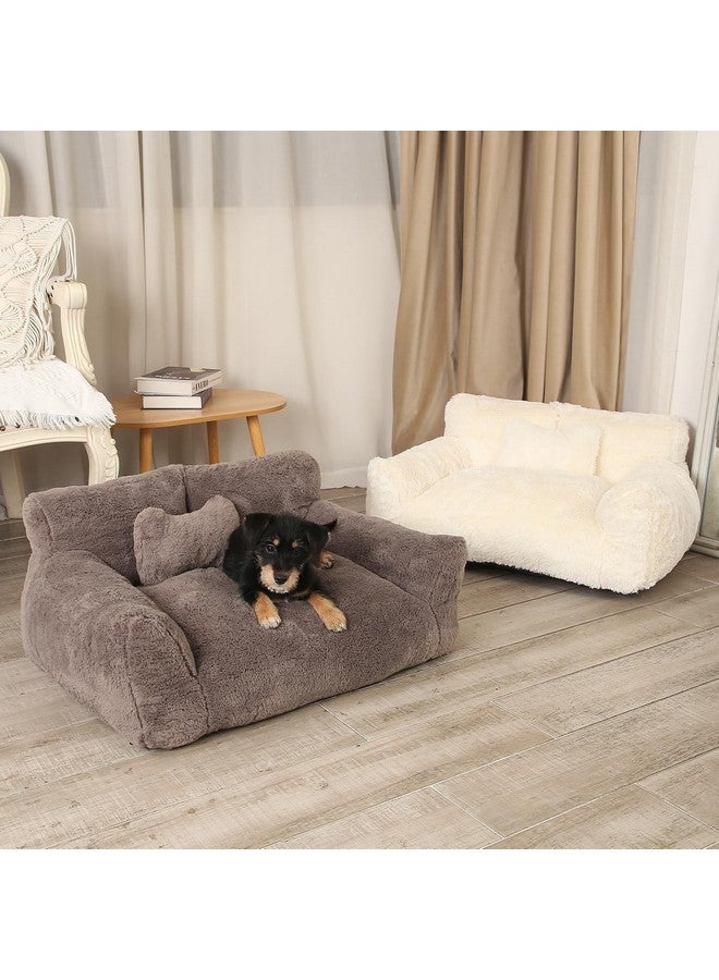 BestRoyal BestRoyal Fluffy Cat Couch for Indoor Cats, Small Dog Bed with Bone Shaped Pillow, Anti-Anxiety Pet Bed with Washable Cover, Brown - Image 5