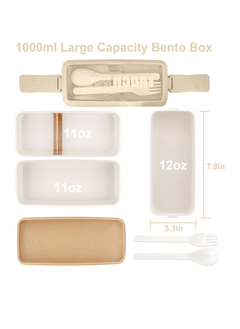 DUNISO Stackable Bento Box With Lunch Bag, 3 Compartment Japanese Lunch Containers, All In 1 Bento Lunch Box Kit For Adult Meal Prep Lunch Snack  - Image 2