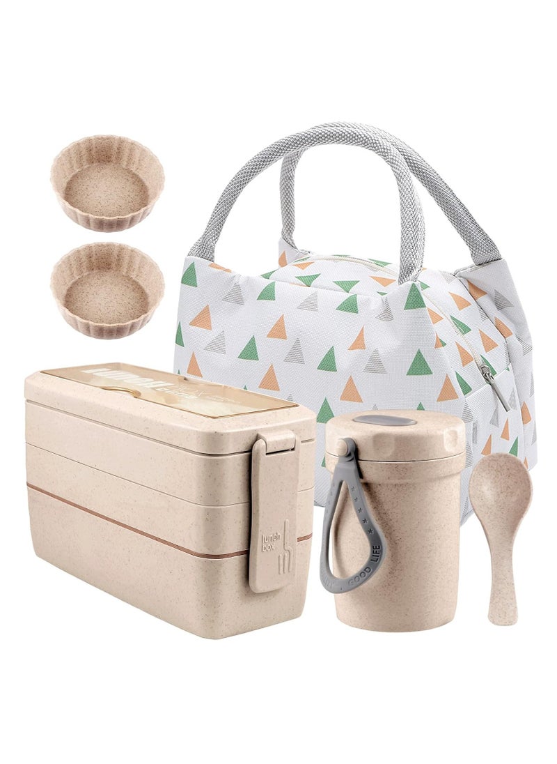 DUNISO Stackable Bento Box With Lunch Bag, 3 Compartment Japanese Lunch Containers, All In 1 Bento Lunch Box Kit For Adult Meal Prep Lunch Snack  - Image 1