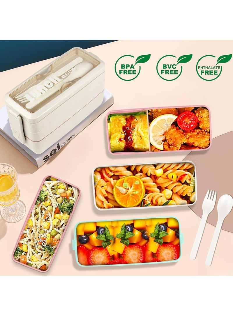 DUNISO Stackable Bento Box With Lunch Bag, 3 Compartment Japanese Lunch Containers, All In 1 Bento Lunch Box Kit For Adult Meal Prep Lunch Snack  - Image 5