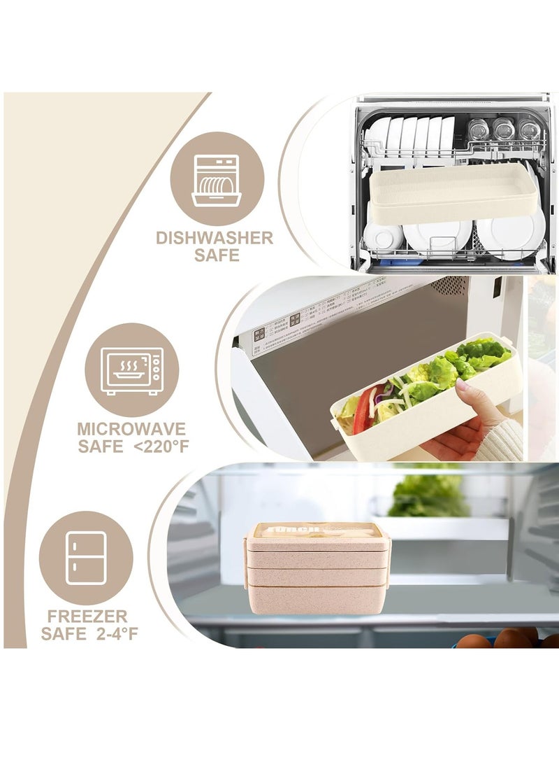 DUNISO Stackable Bento Box With Lunch Bag, 3 Compartment Japanese Lunch Containers, All In 1 Bento Lunch Box Kit For Adult Meal Prep Lunch Snack  - Image 4