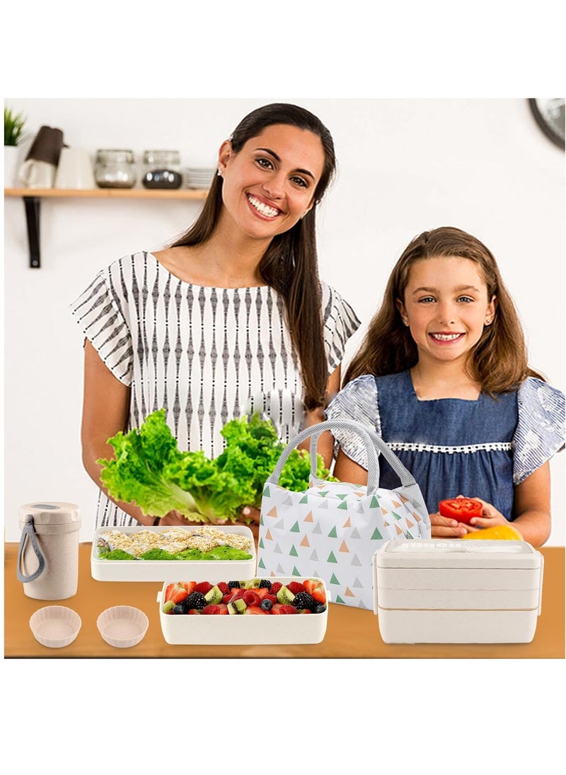 DUNISO - Stackable Bento Box With Lunch Bag, 3 Compartment Japanese Lunch Containers, All In 1 Bento Lunch Box Kit For Adult Meal Prep Lunch Snack - Image 1