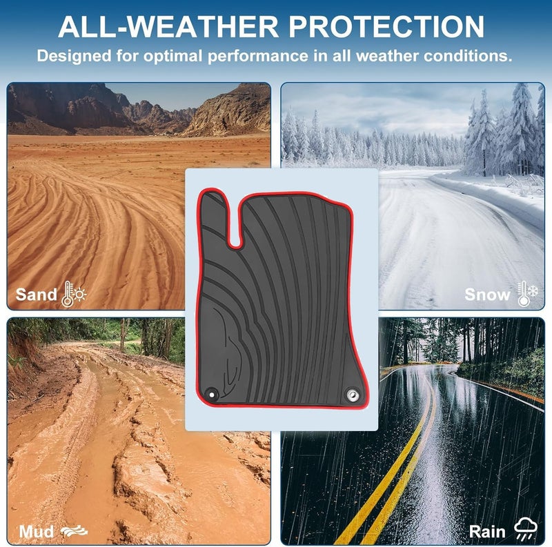SAN AUTO Car Floor Mats Liners Custom Fit for Mercedes Benz CLA 2014-2019/GLA 2015-2020, A Class 2012-2019/B Class 2013-2019 Black Red Rubber Set All Weather Protection Heavy Duty Odorless - Image 4