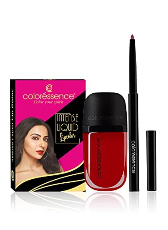 Coloressence Intense Liquid Lip Color Matte Long Lasting Non Sticky Waterproof Formula (Siren Red) - Free Lip Liner (Assorted)  - Image 1