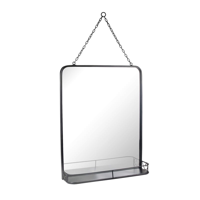 Stonebriar Stonebriar 21 x 16 Rectangle Black Metal Wall Mirror with Hanging Chain and Shelf Decorative Industrial Decor for the Living Room Bedroom Bathroom Hallway and Entryway 