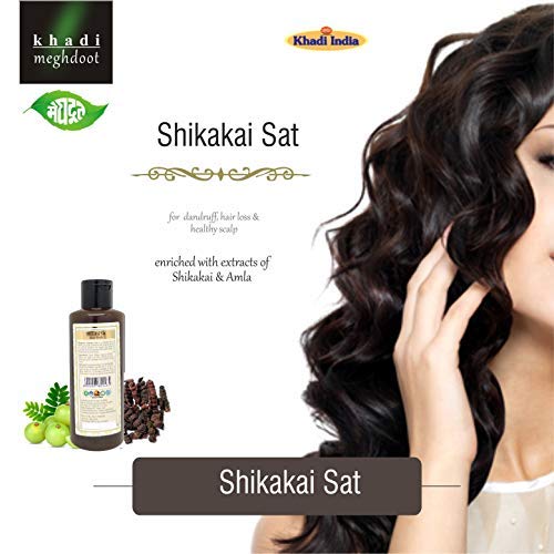 Meghdoot Khadi Meghdoot Ayurvedic Herbal Shikakai Shampoo Enriched With Extracts of Shikakai & Amla for Dandruff Control, Hair Loss Control, Healthy Scalp Free From Lice, 210ml, Pack of 1 - Image 3