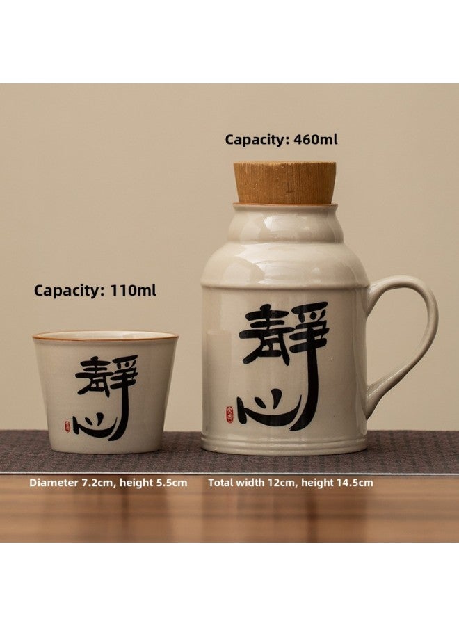 Ceramic Small Thermos Household Carry-on Vintage Cold Water Bottle To Make Tea Office Stuffy Teapot Creative Water Cup Mug-color:Quiet Water Kettle + Tea Cup-capacity:About 460ml - Image 1